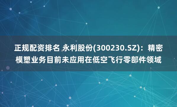 正规配资排名 永利股份(300230.SZ)：精密模塑业务目前未应用在低空飞行零部件领域