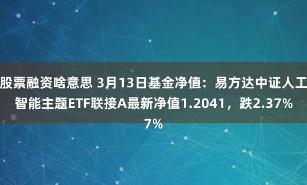 股票融资啥意思 3月13日基金净值：易方达中证人工智能主题ETF联接A最新净值1.2041，跌2.37%